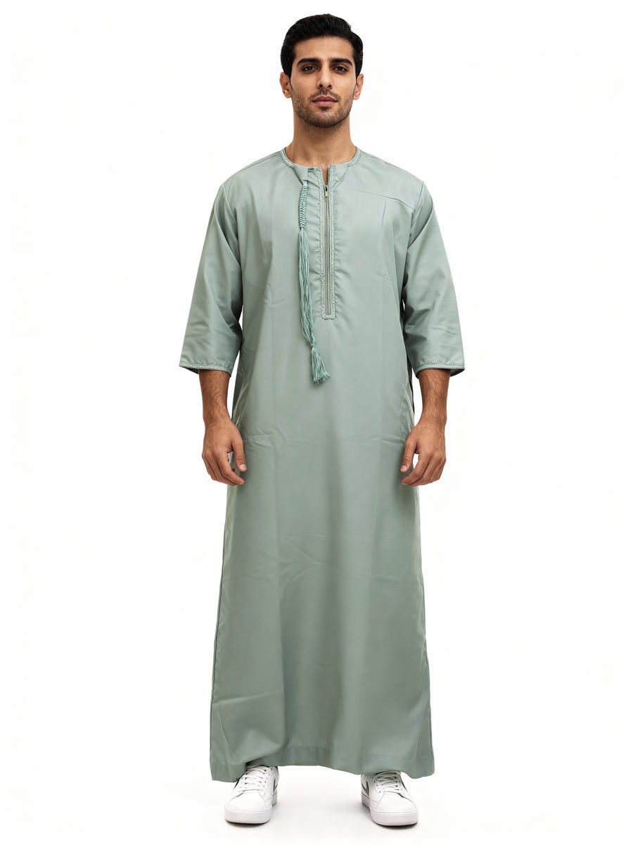 Omani Tasselled Short Sleeve Thobe Mint 103 Col 14