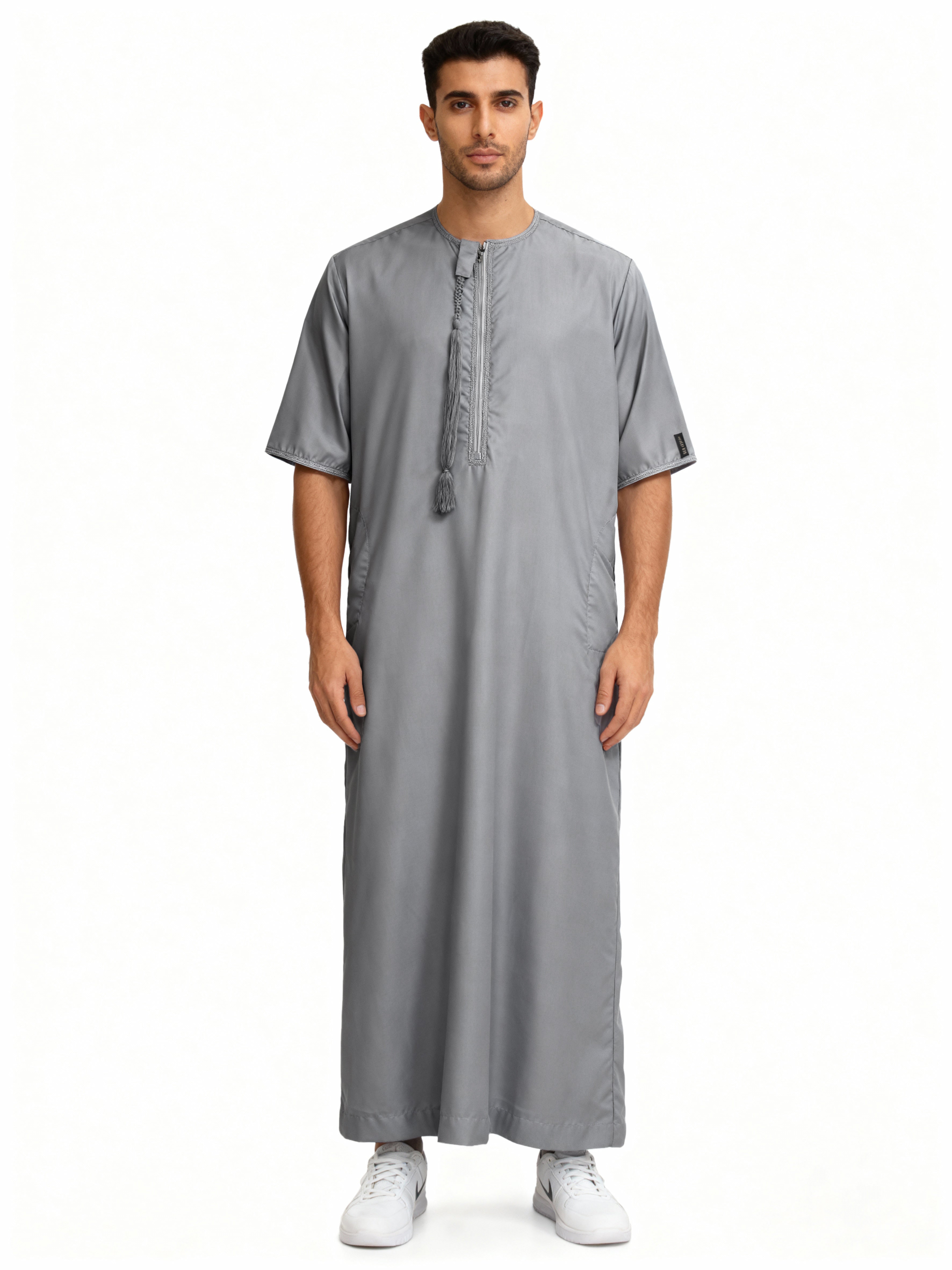 Tasselled Short Sleeve Thobe Grey 103 Col 4