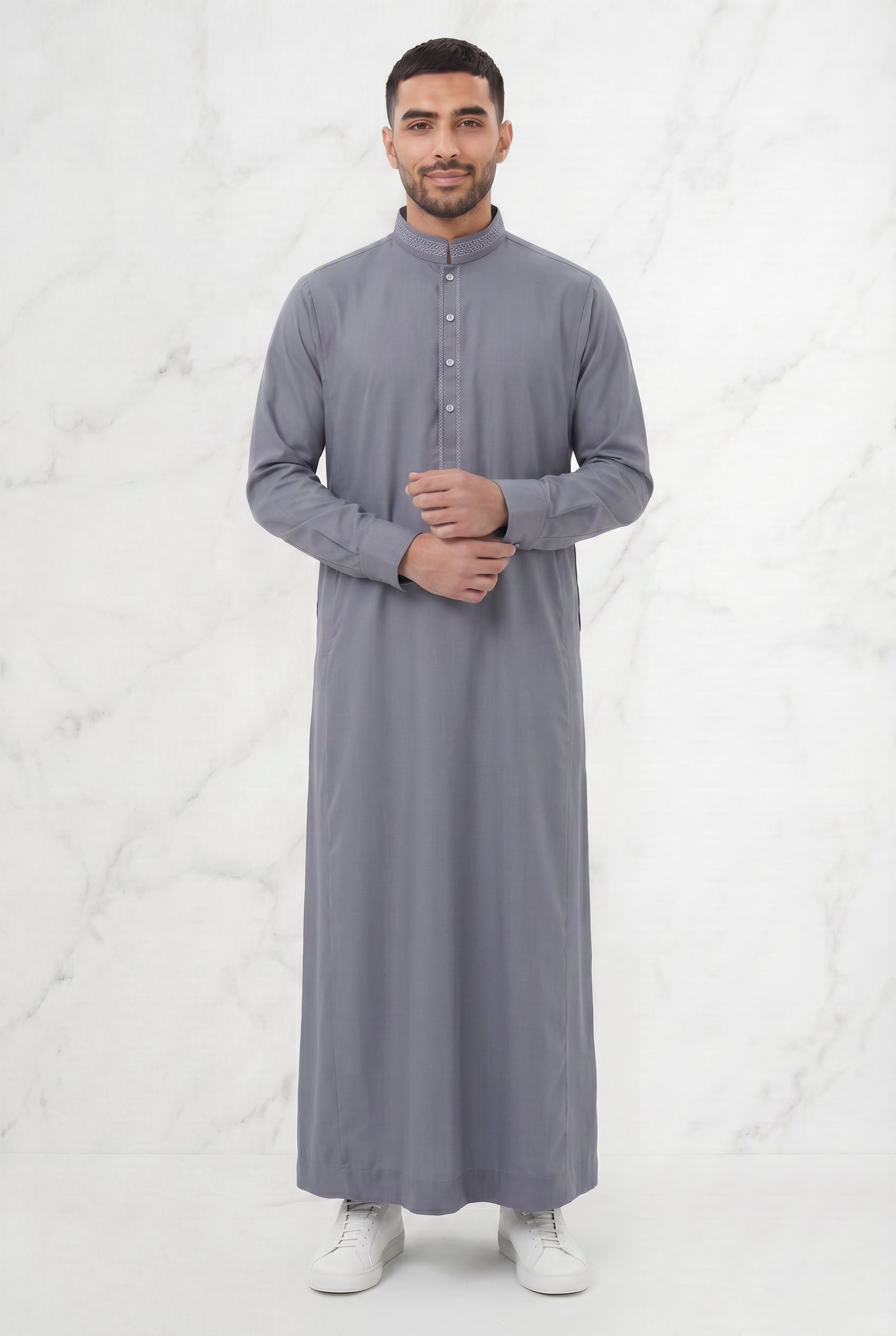 Premium Collared Thobe Grey 111 Col 3