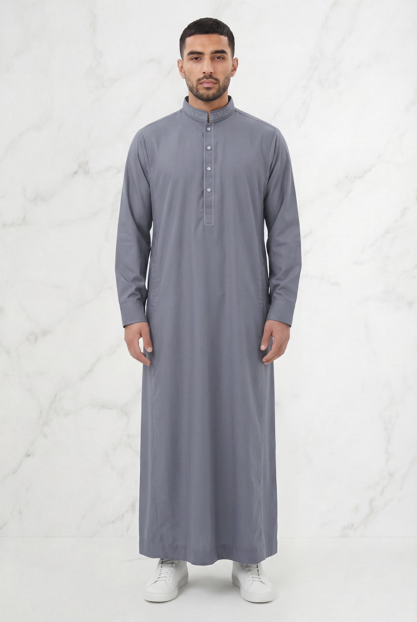 Premium Collared Thobe Grey 111 Col 3