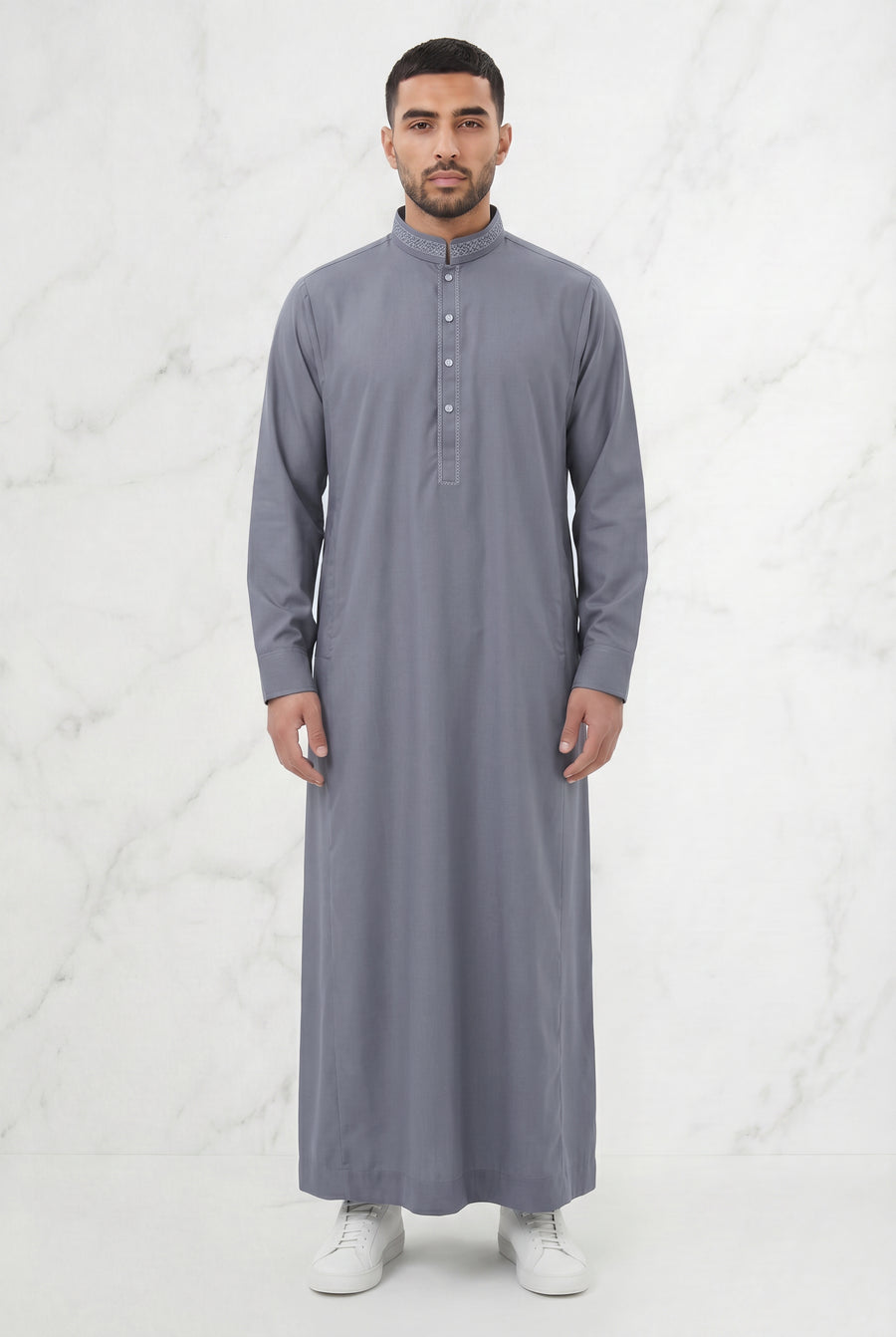 Premium Collared Thobe Grey 111 Col 3