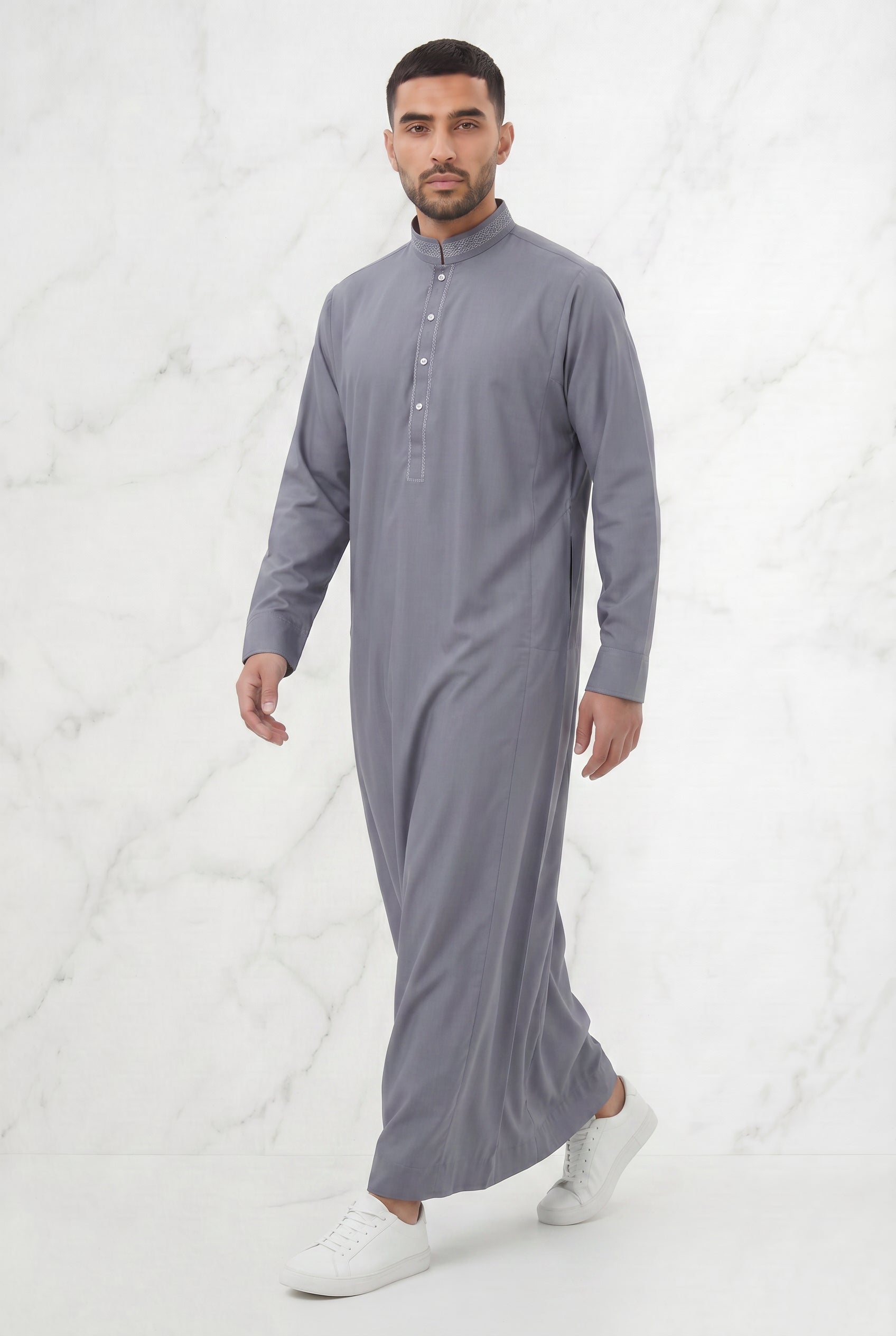 Premium Collared Thobe Grey 111 Col 3
