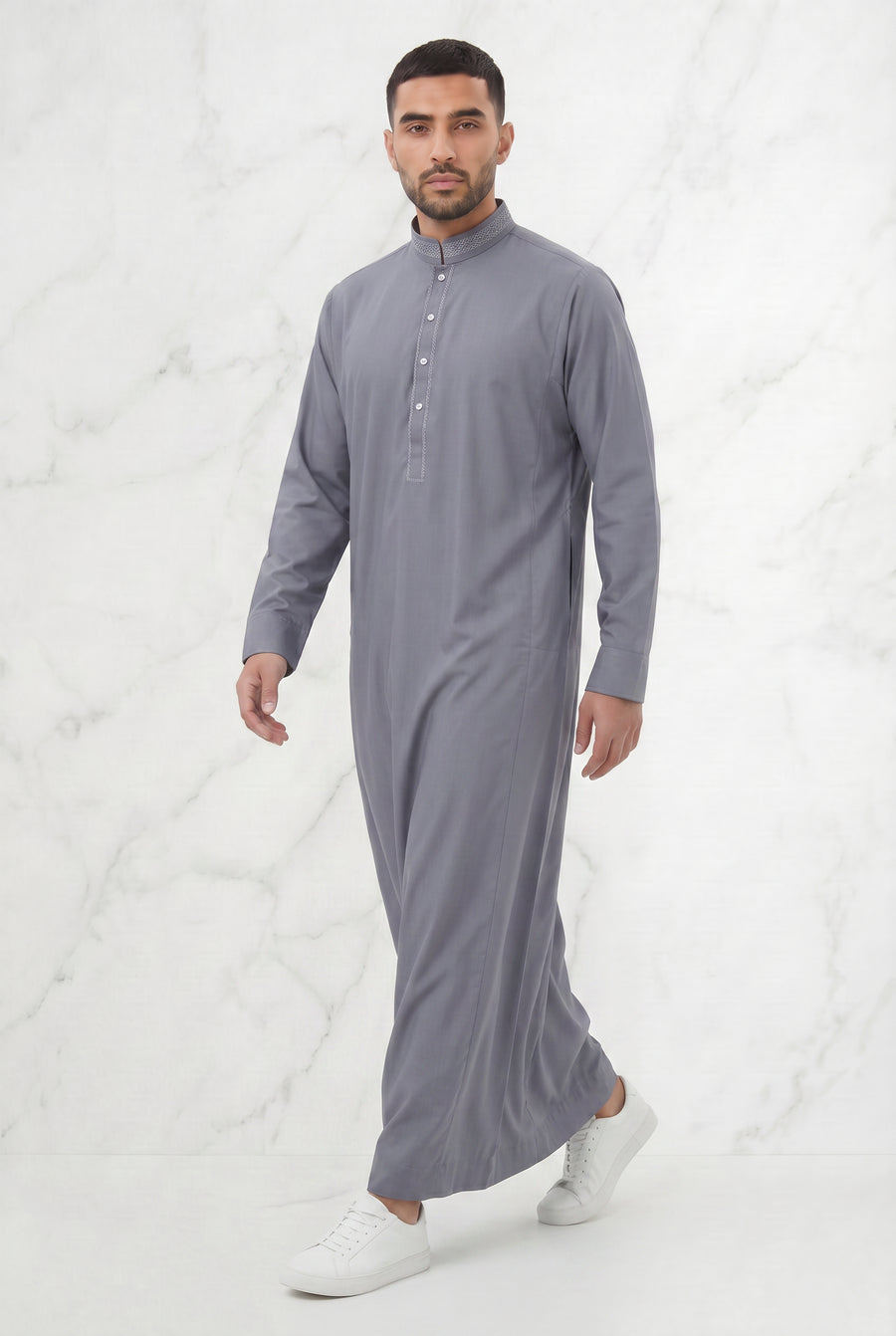 Premium Collared Thobe Grey 111 Col 3