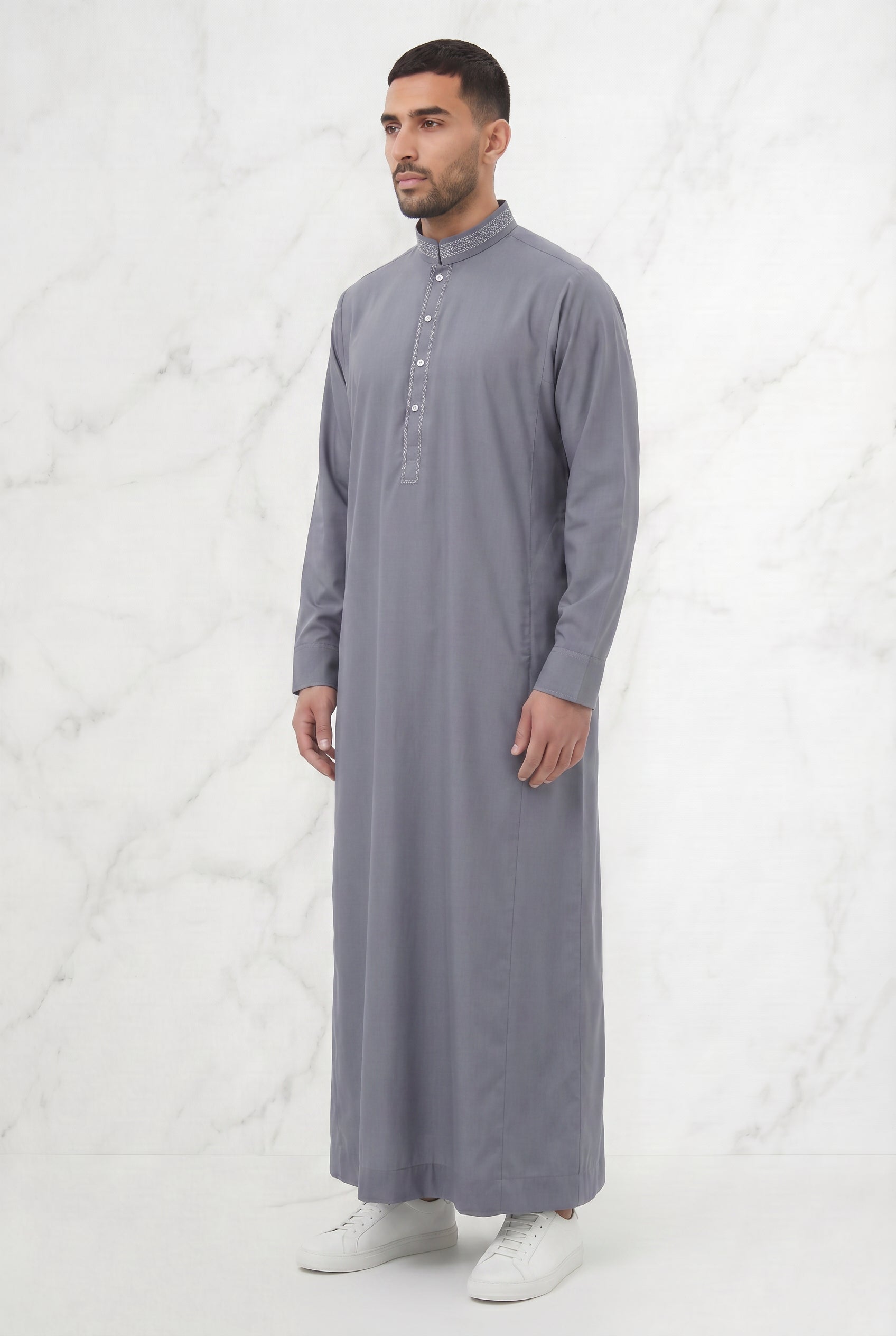 Premium Collared Thobe Grey 111 Col 3