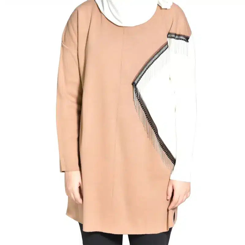 Desert Sun and White Knitted Women Jumper Shirt