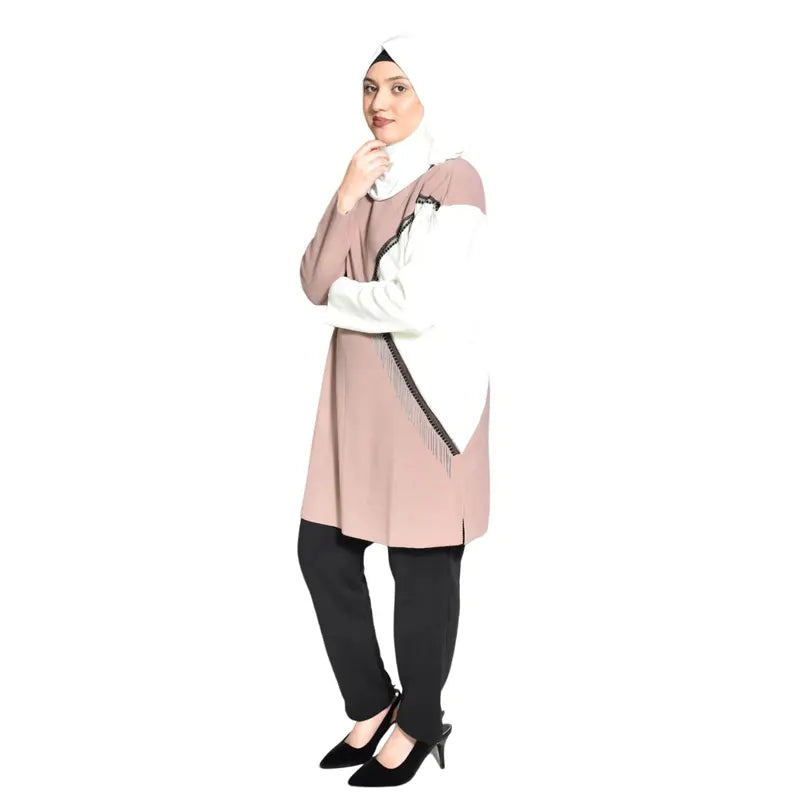 Faded Rose and White Knitted Women Jumper Shirt