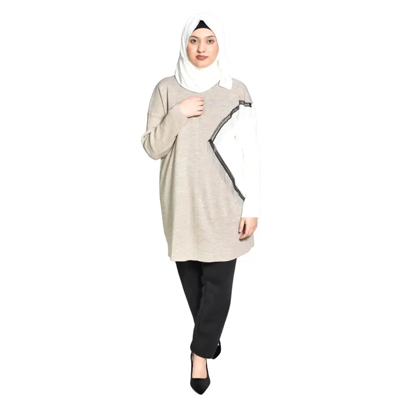 Light Grey and White Knitted Women Jumper Shirt
