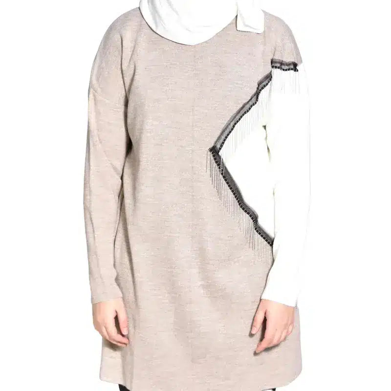 Light Grey and White Knitted Women Jumper Shirt