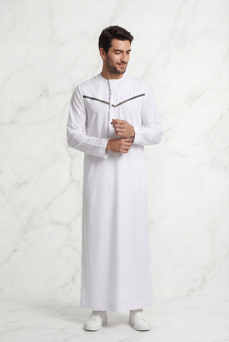 Omani Satin Tasselled White Designer Thobe
