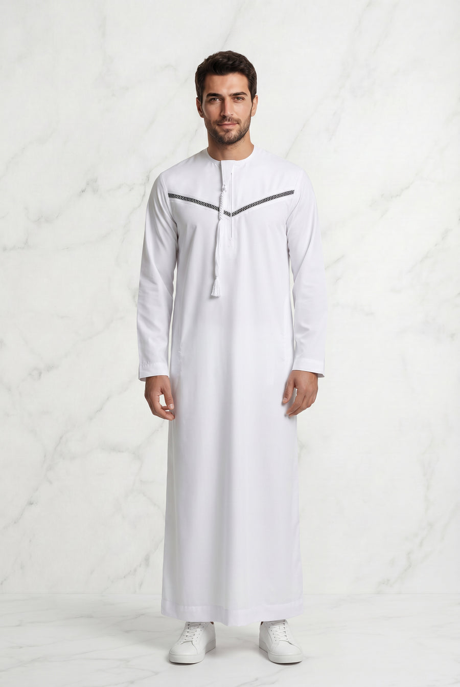 Omani Satin Tasselled White Designer Thobe