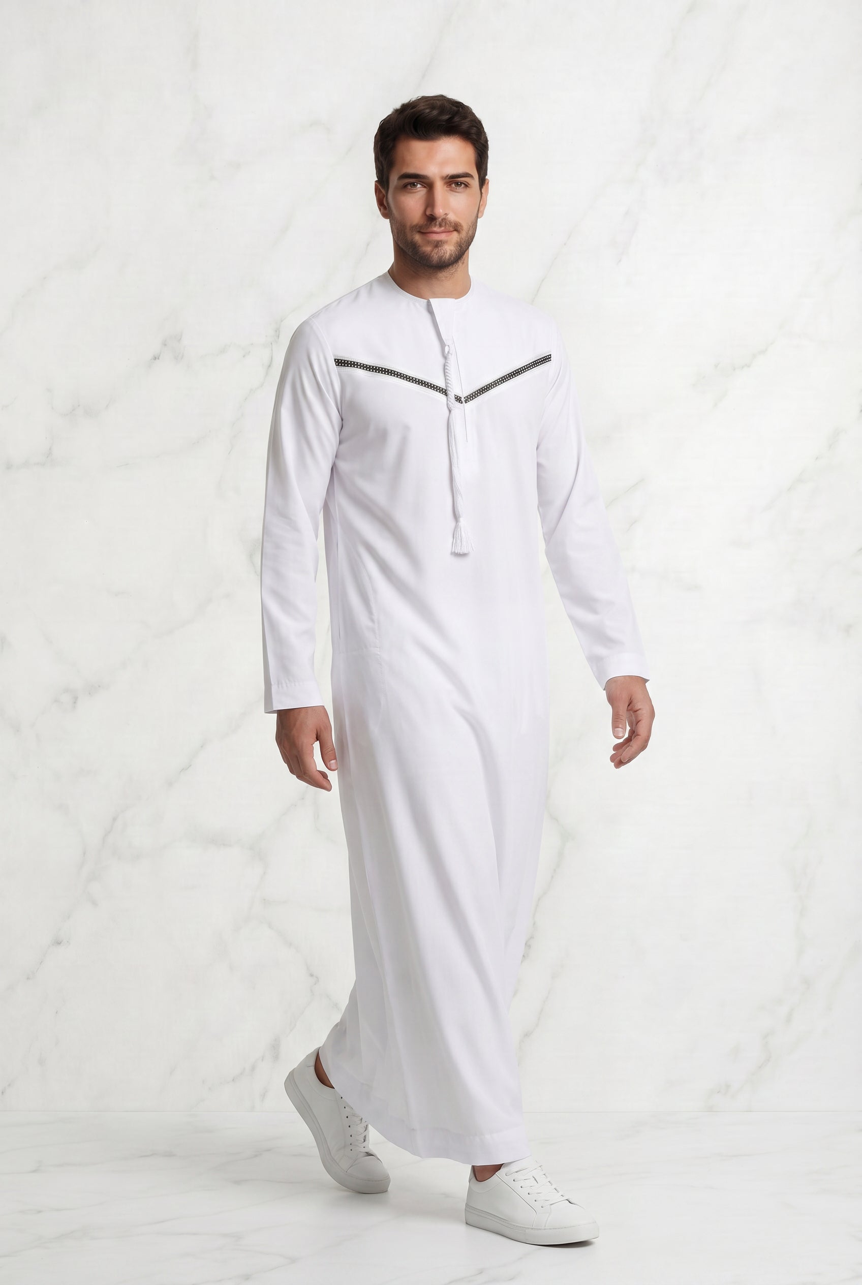 Omani Satin Tasselled White Designer Thobe