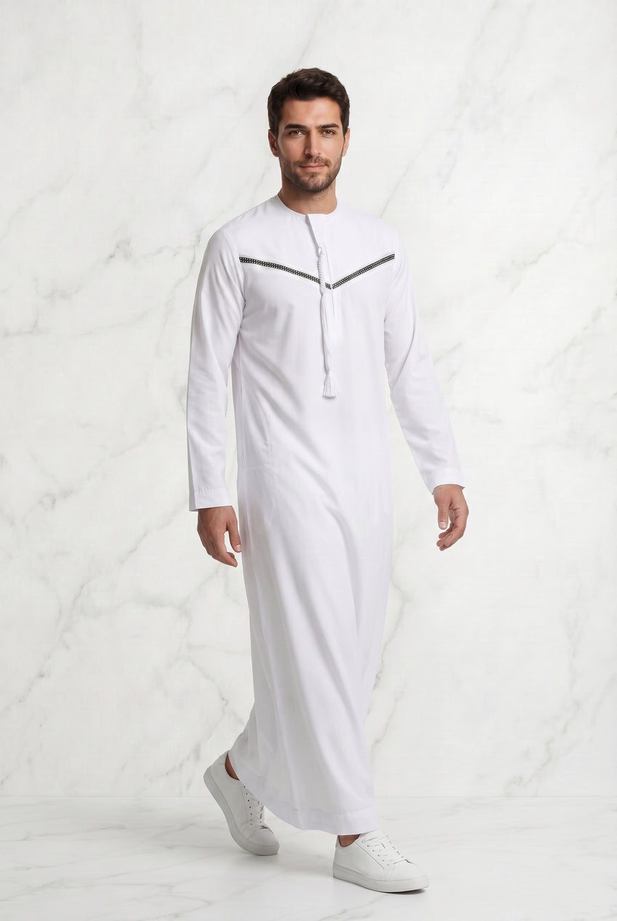 Omani Satin Tasselled White Designer Thobe