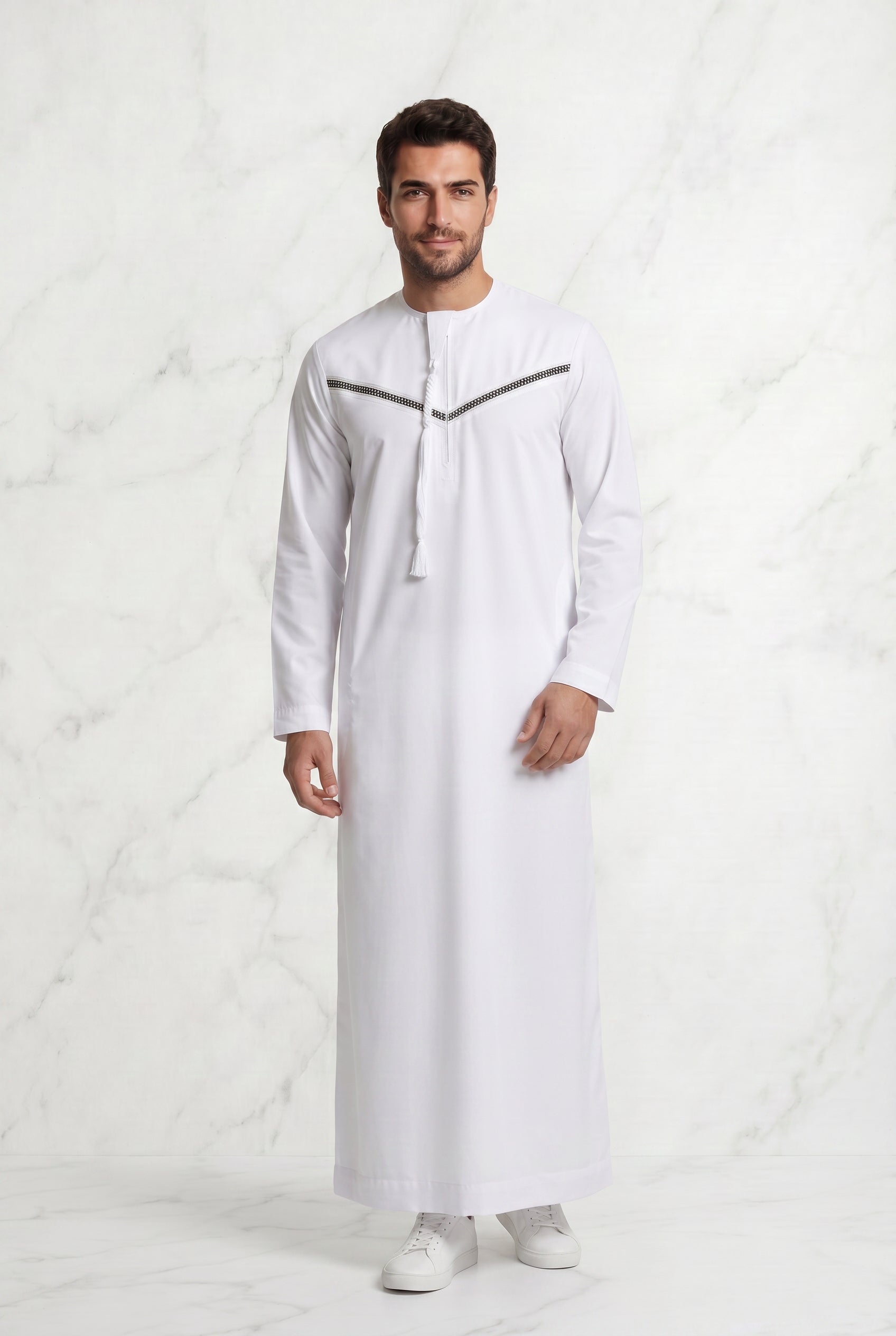 Omani Satin Tasselled White Designer Thobe