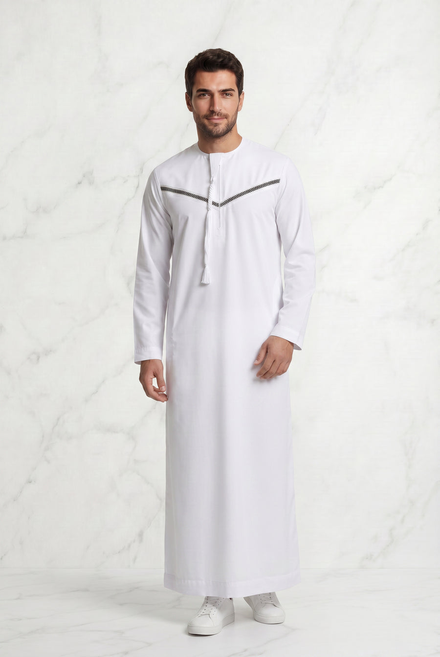 Omani Satin Tasselled White Designer Thobe