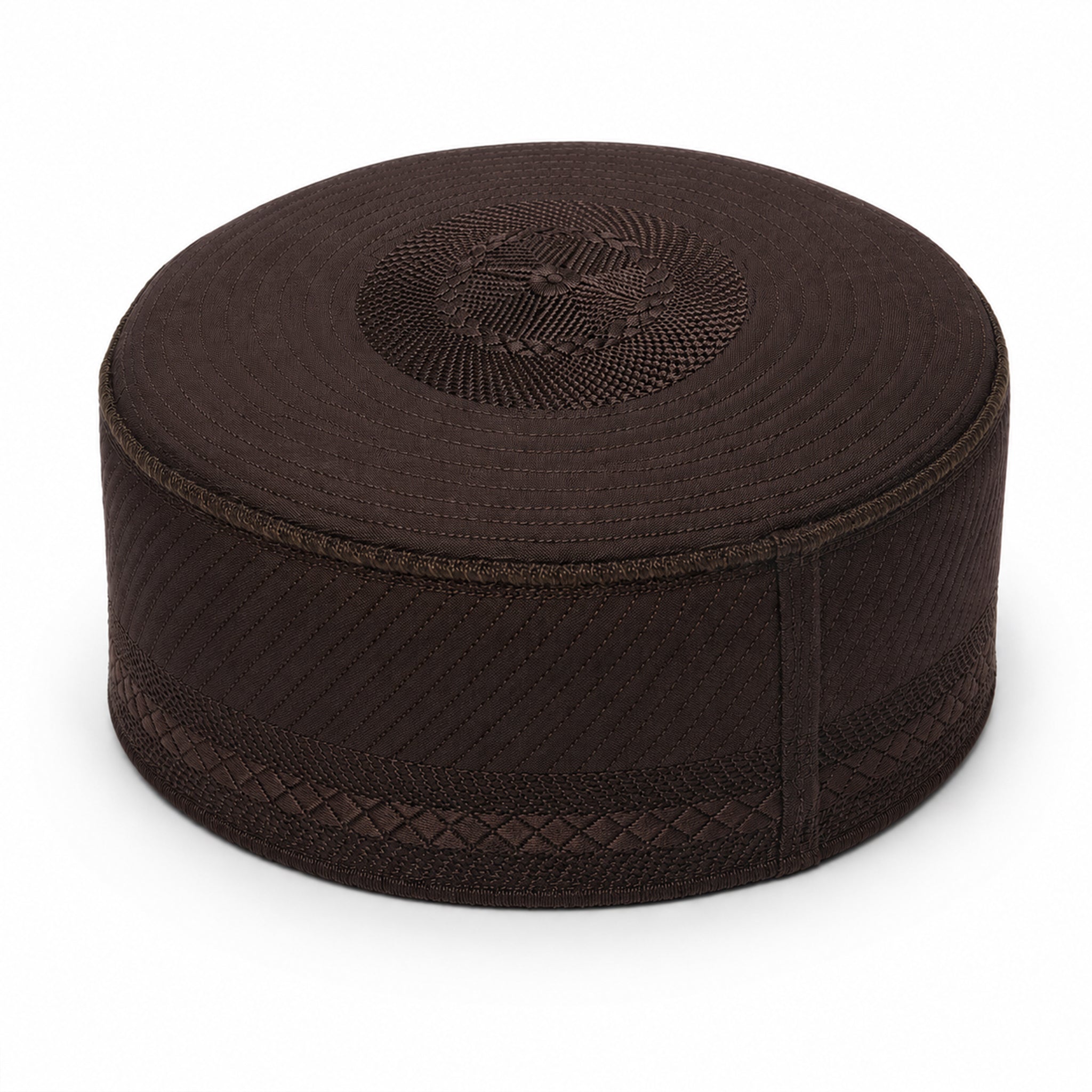 Embroidered Geometric Prayer Hat Dark Brown
