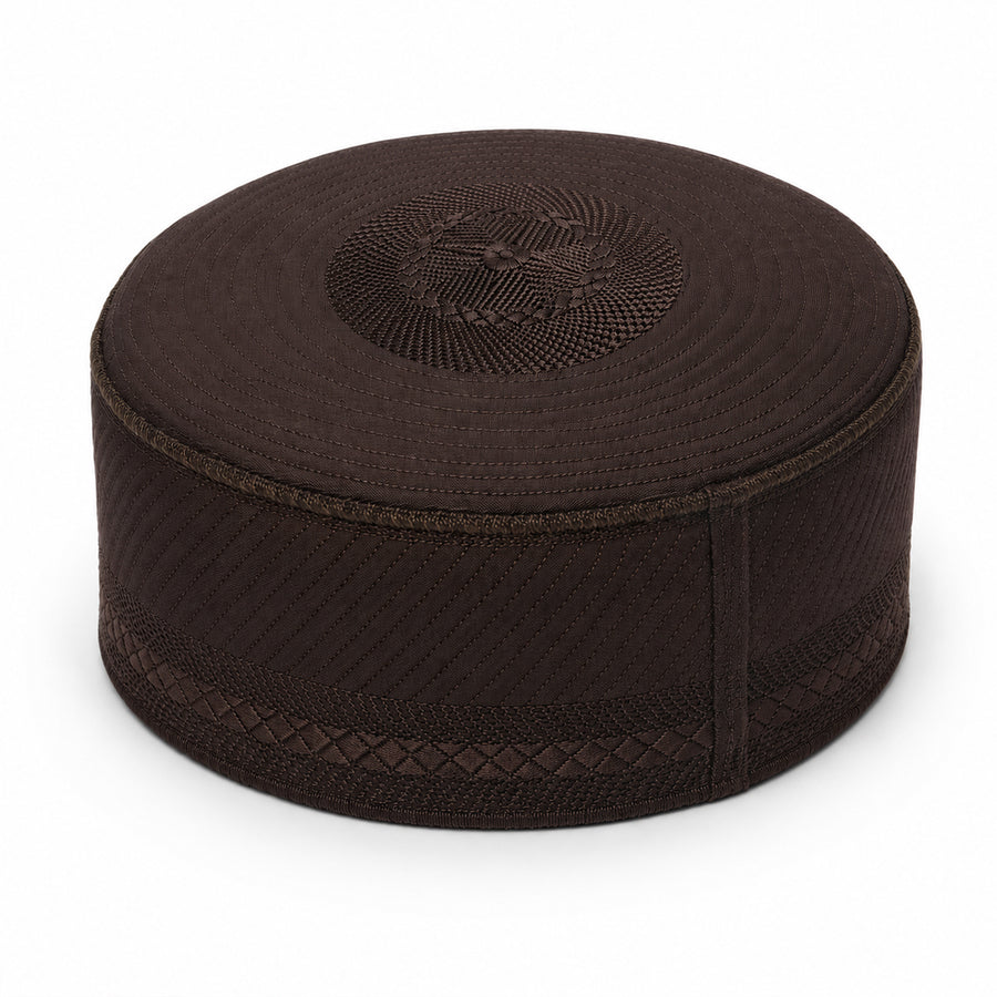 Embroidered Geometric Prayer Hat Dark Brown