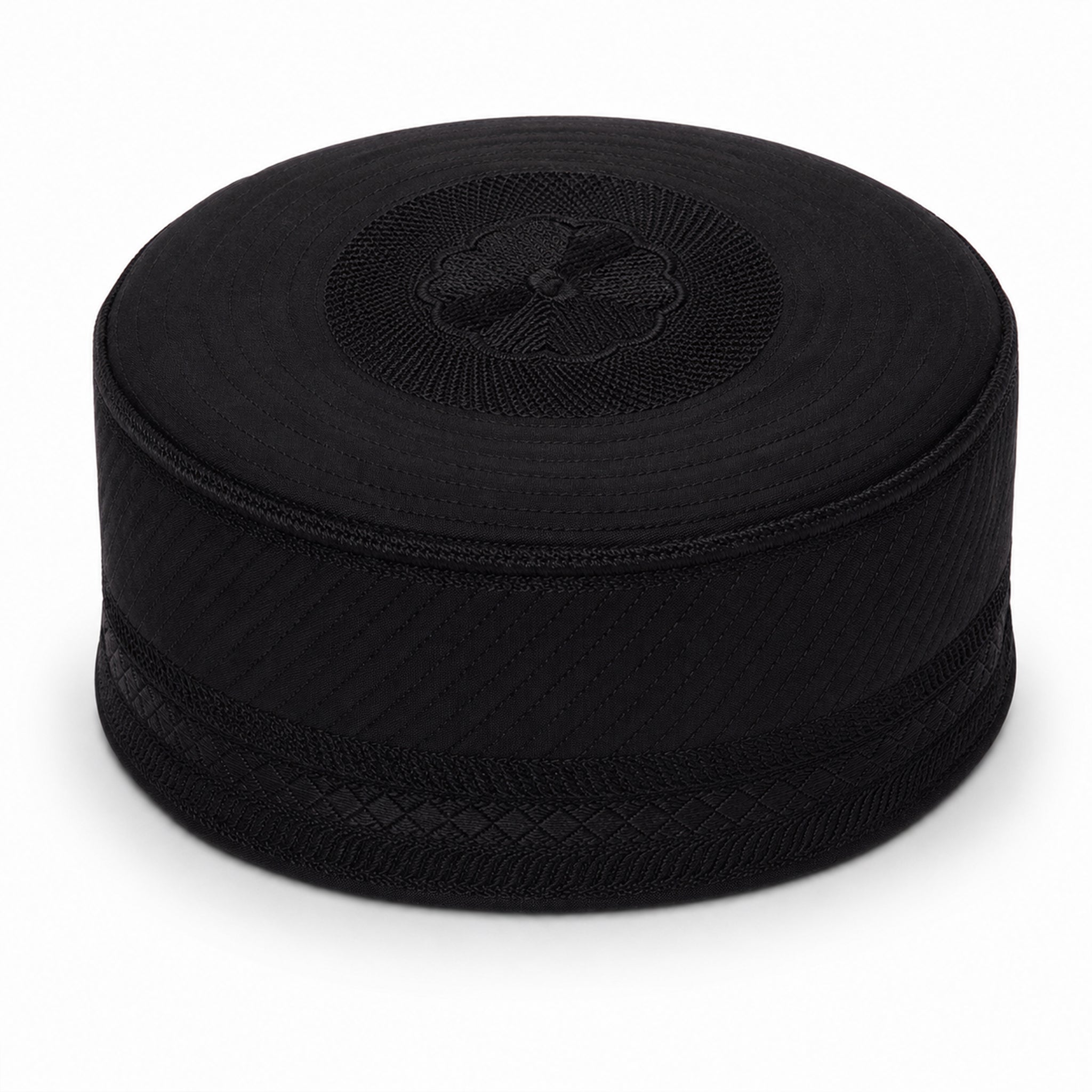 Embroidered Geometric Prayer Hat Black