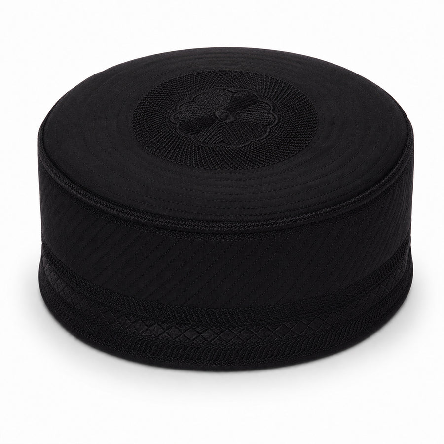 Embroidered Geometric Prayer Hat Black