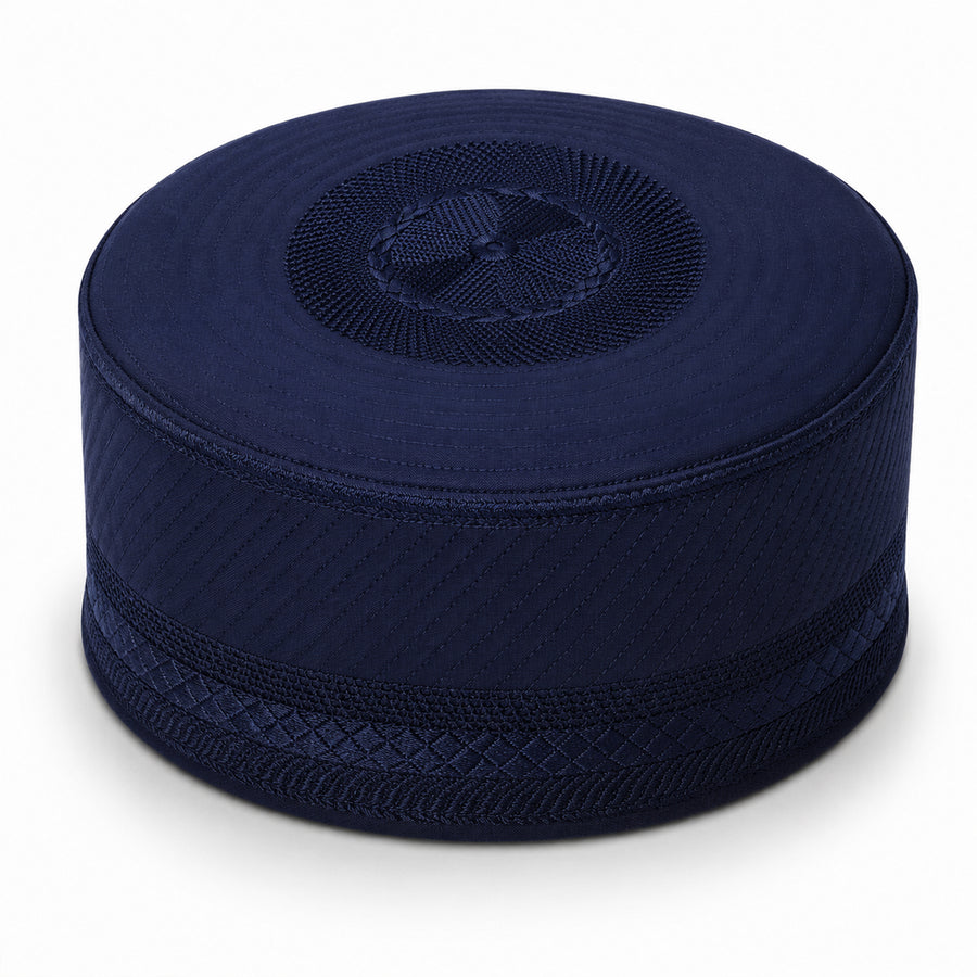 Embroidered Geometric Prayer Hat Navy Blue