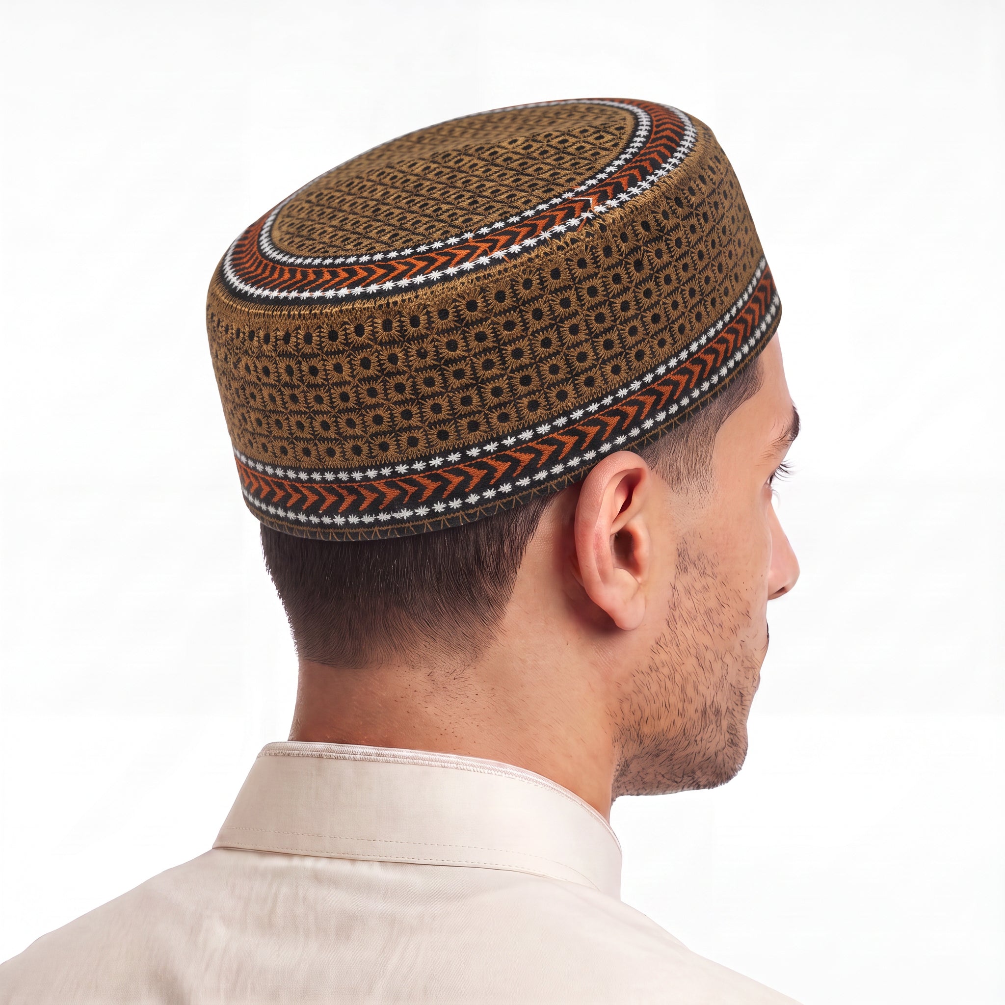 Embroidered Floral Prayer Hat Brown