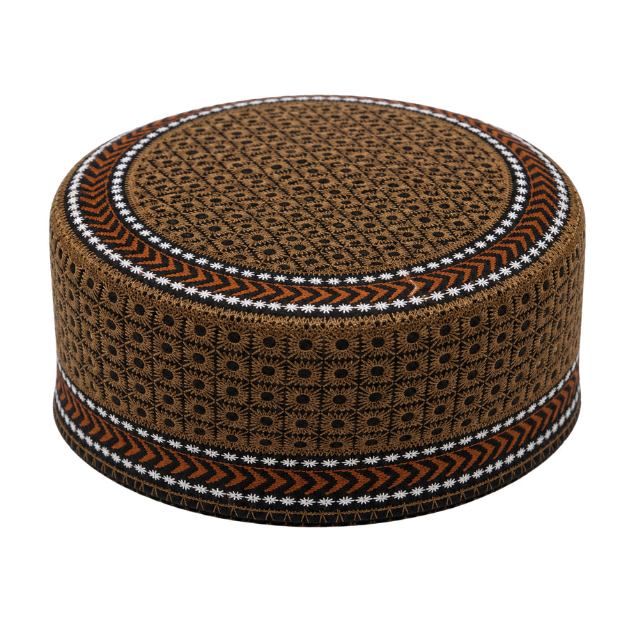 Embroidered Floral Prayer Hat Brown