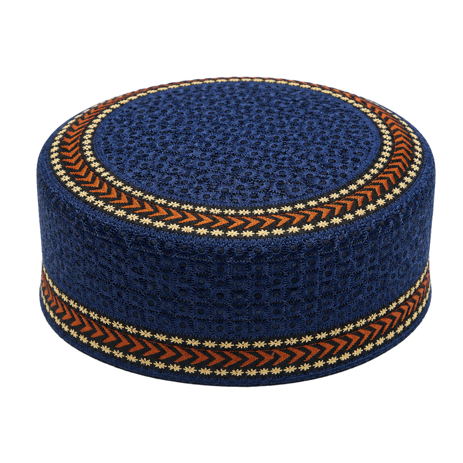 Embroidered Floral Prayer Hat Royal Blue