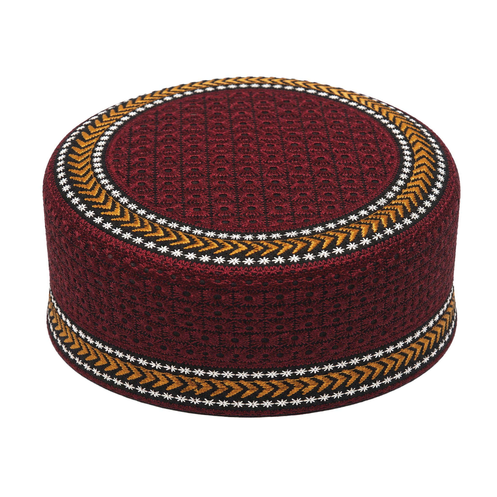 Embroidered Floral Prayer Hat Maroon