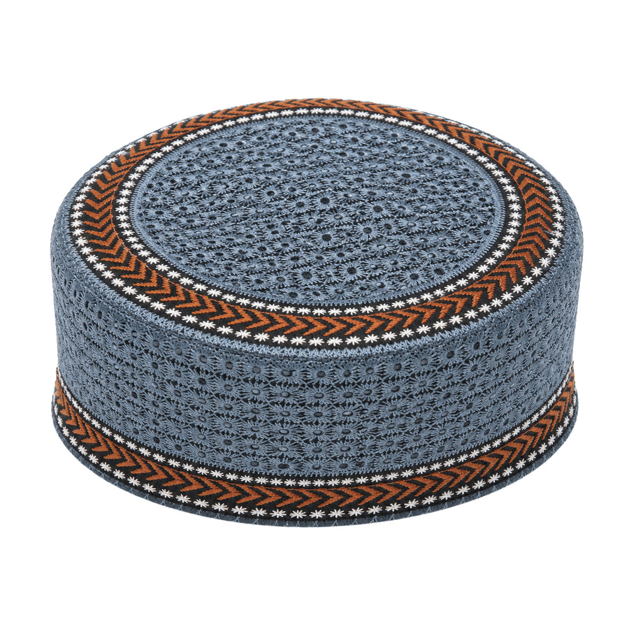 Embroidered Floral Prayer Hat Steel Blue