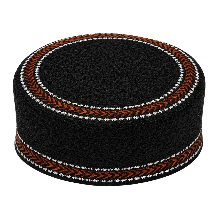 Embroidered Floral Prayer Hat Black