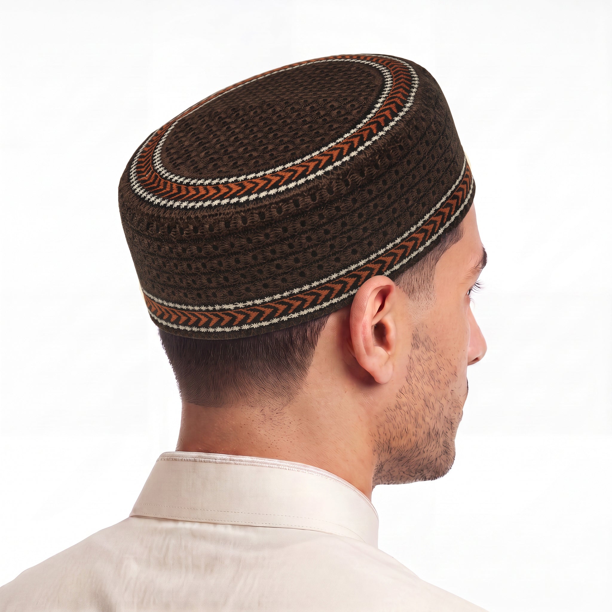 Embroidered Floral Prayer Hat Chocolate Brown