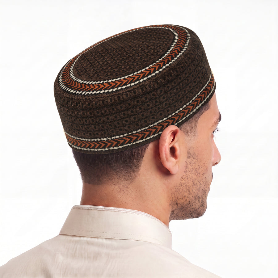Embroidered Floral Prayer Hat Chocolate Brown