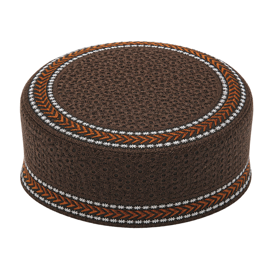 Embroidered Floral Prayer Hat Chocolate Brown