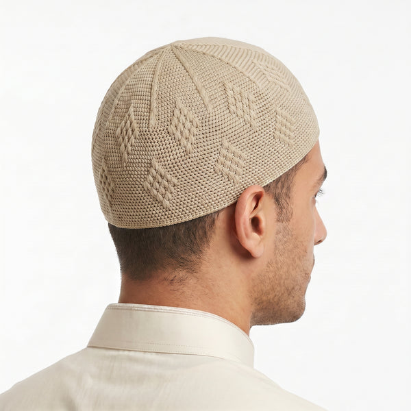 Deluxe Detailed Men's Prayer Hat Cream