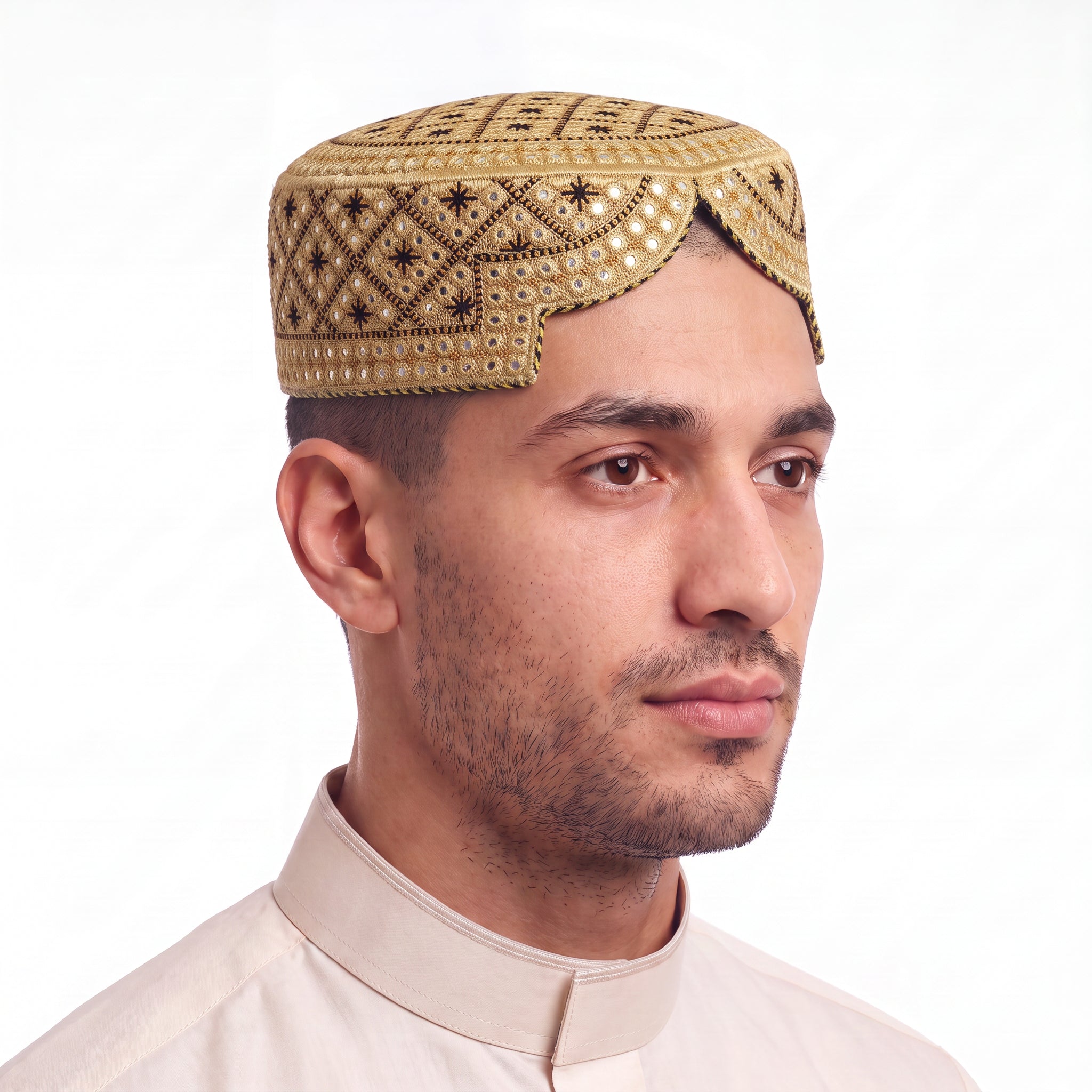 Star Pattern Arched Prayer Hat Gold