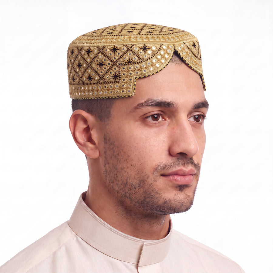 Star Pattern Arched Prayer Hat Gold