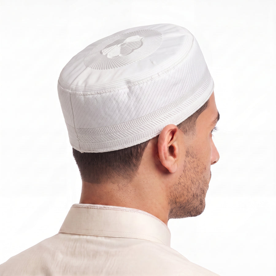 Floral Medallion Prayer Hat White