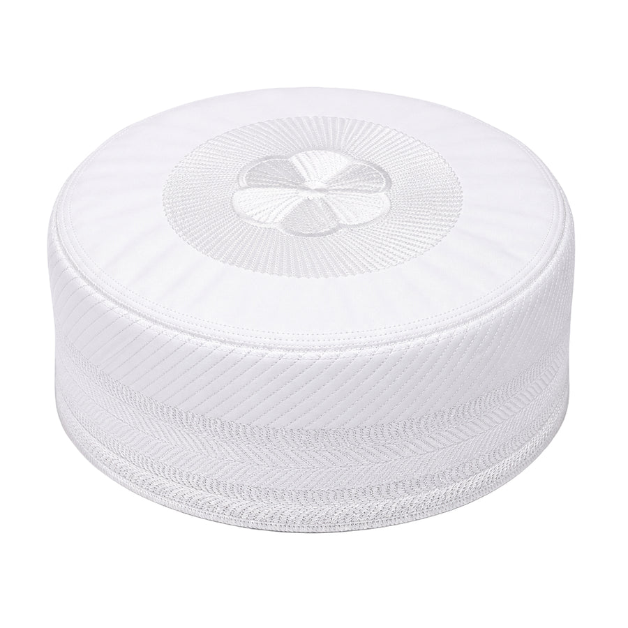 Floral Medallion Prayer Hat White