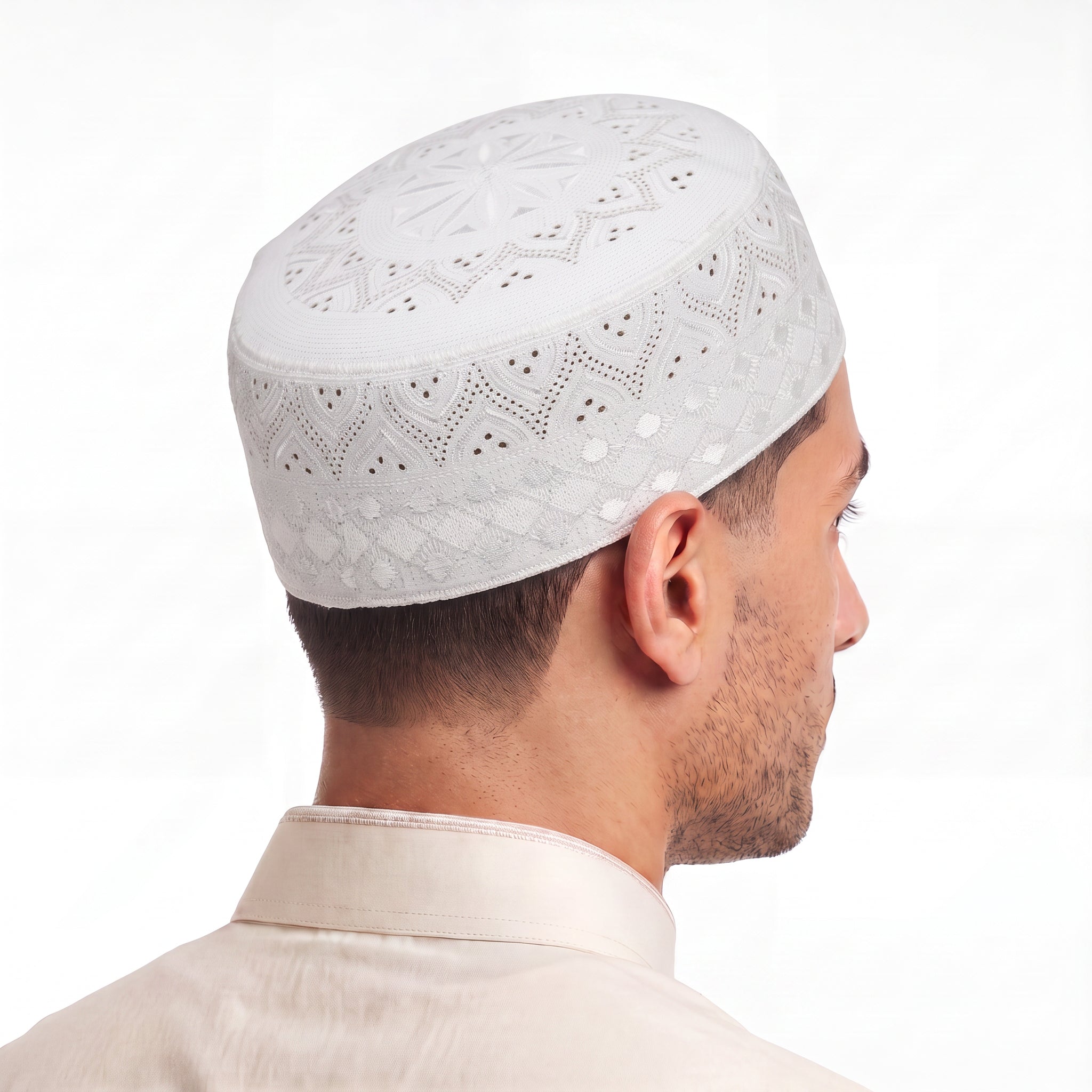 Floral Cutwork Prayer Hat White