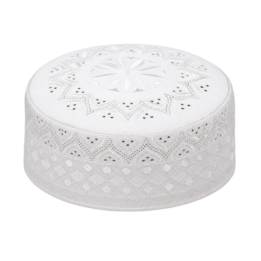 Floral Cutwork Prayer Hat White