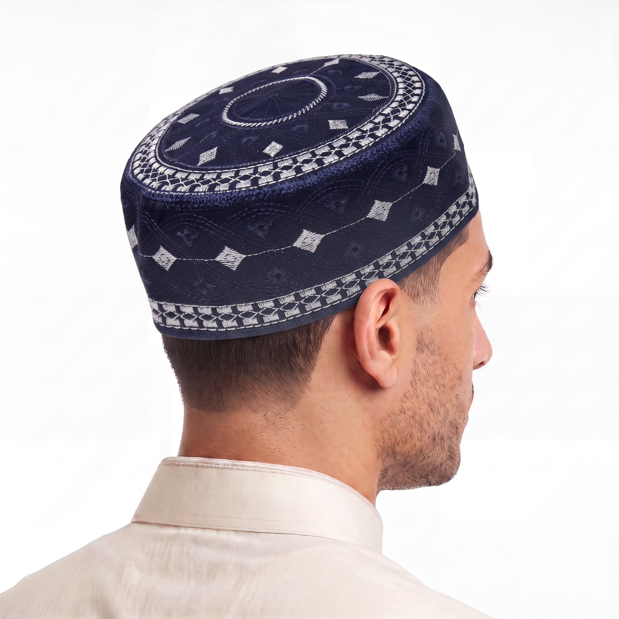 Diamond Wave Pattern Prayer Hat Navy Blue
