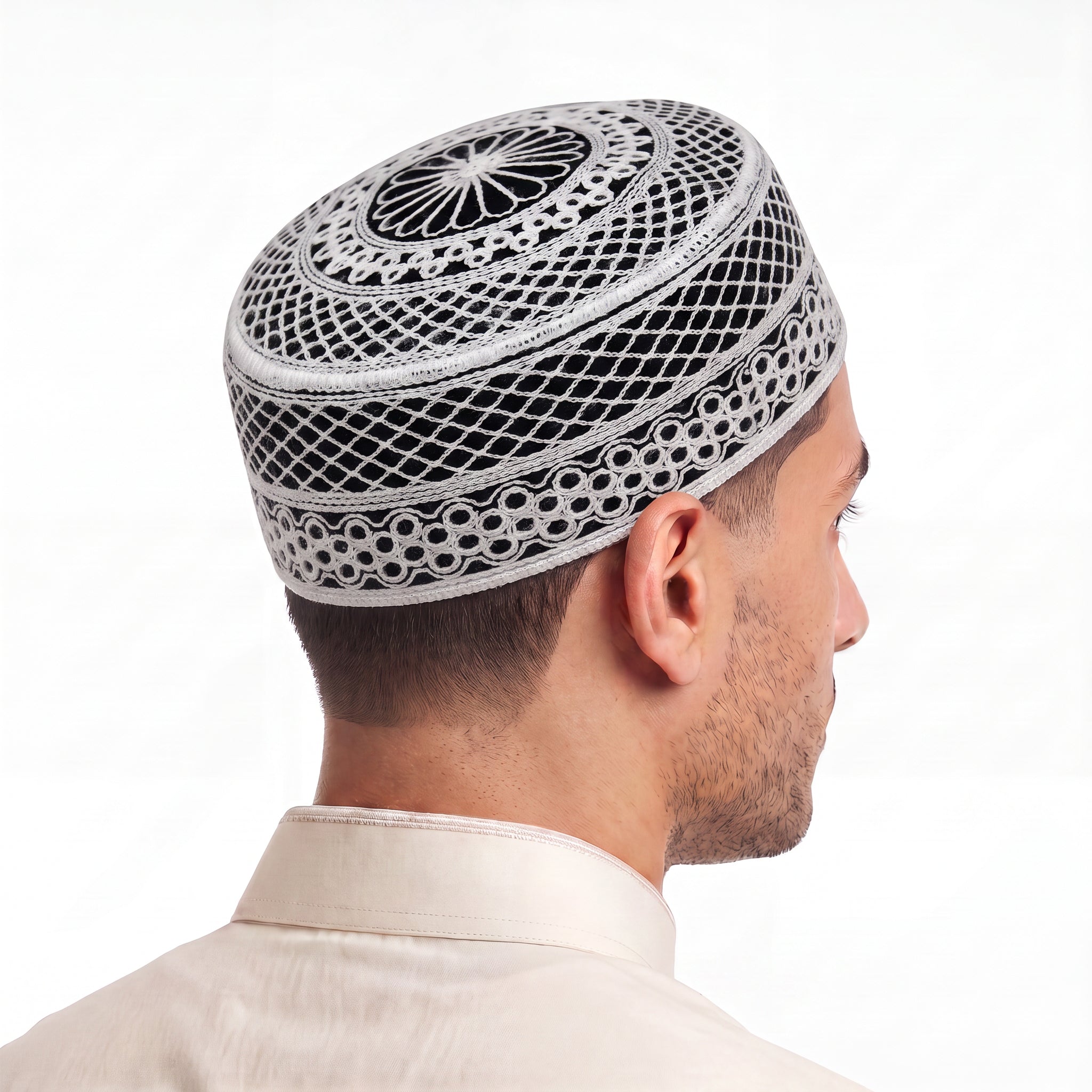 Floral Lattice Prayer Hat Black