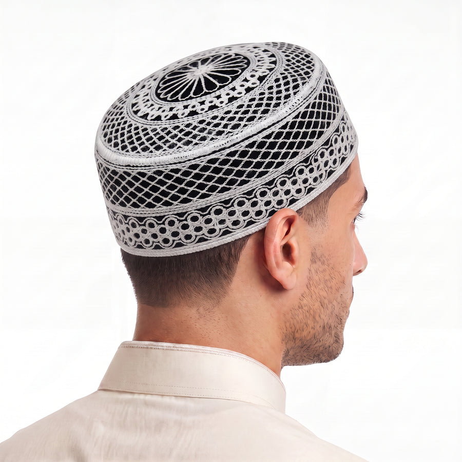 Floral Lattice Prayer Hat Black