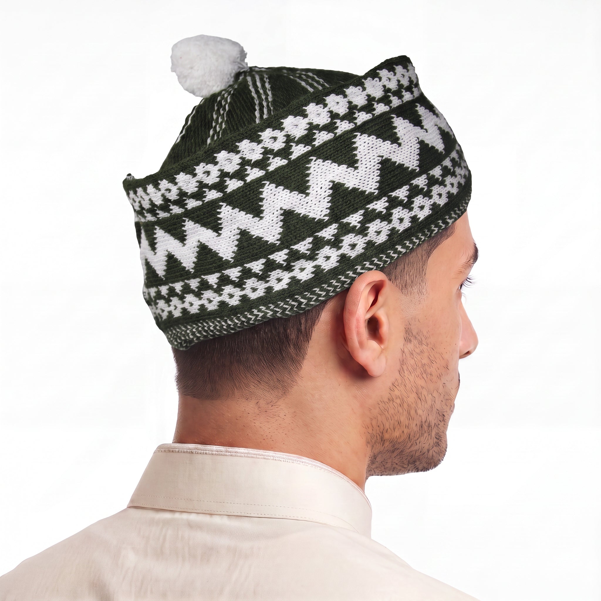 Zigzag Pom Pom Prayer Hat Green