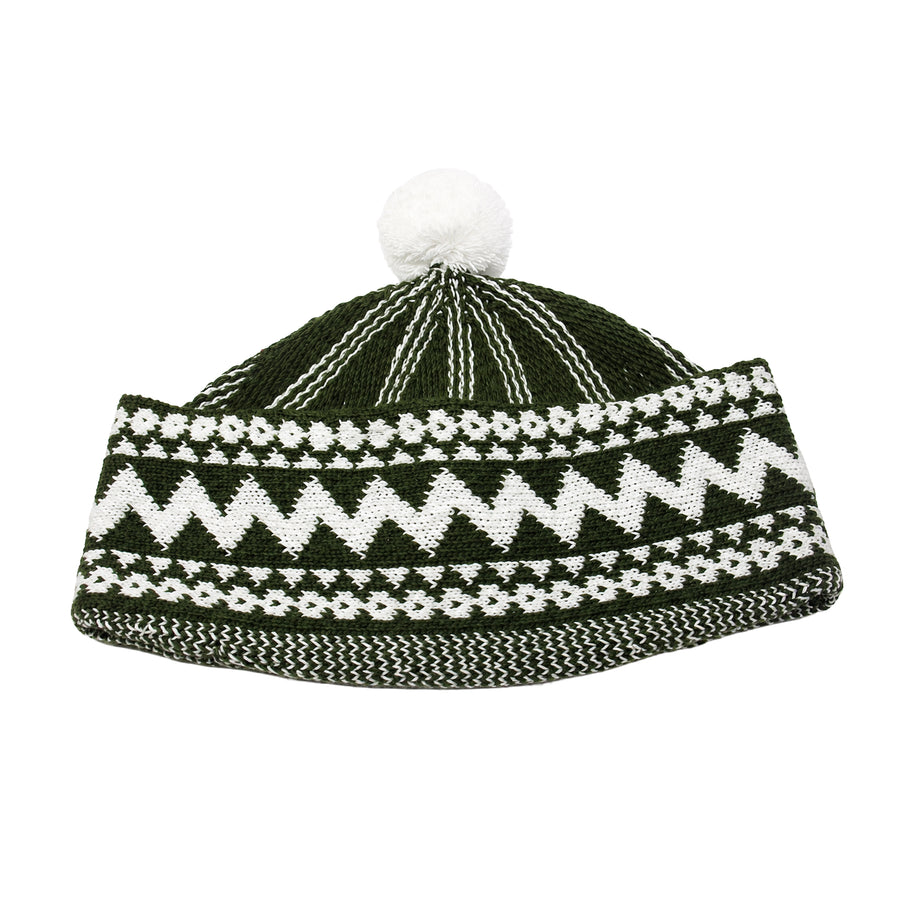 Zigzag Pom Pom Prayer Hat Green