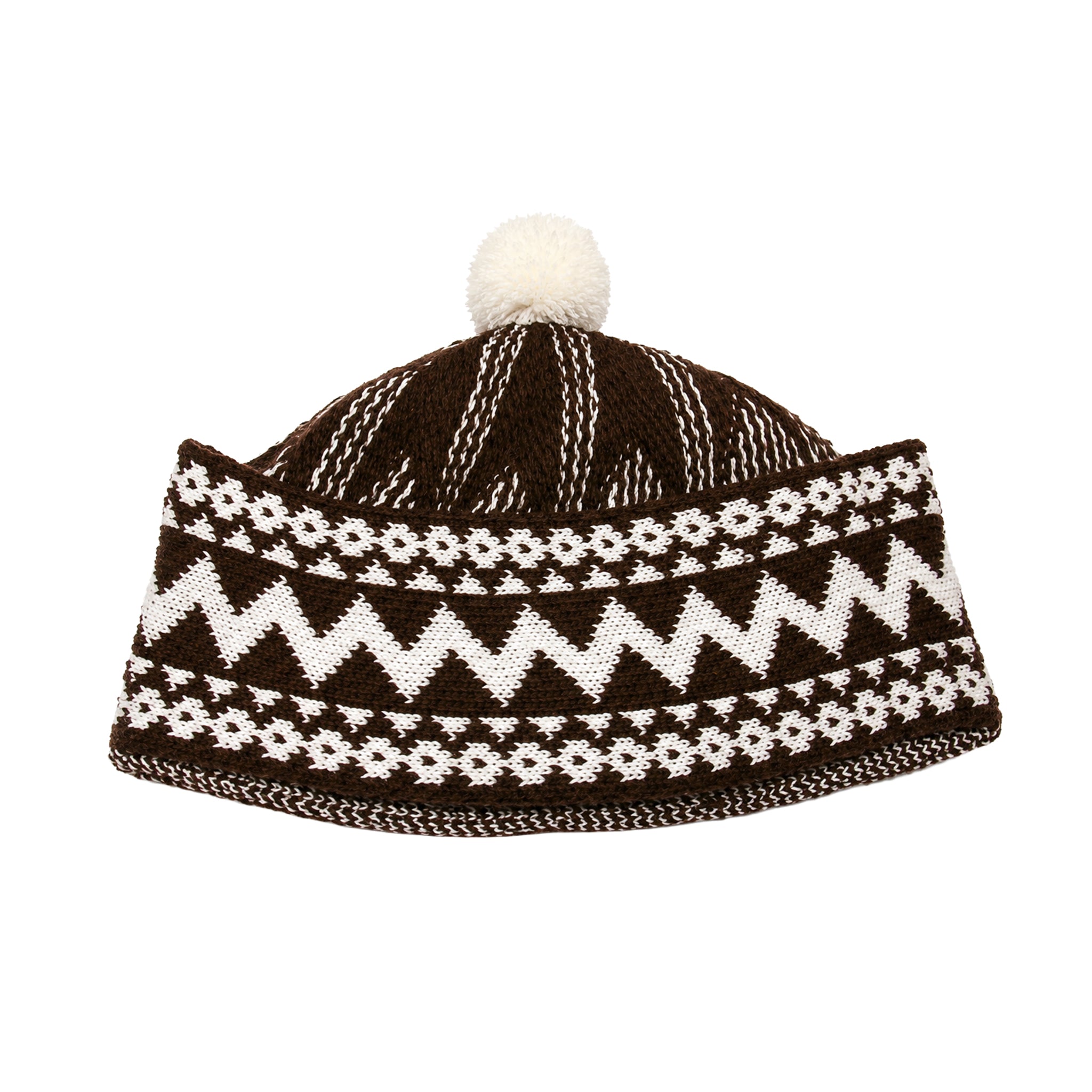 Zigzag Pom Pom Prayer Hat Brown