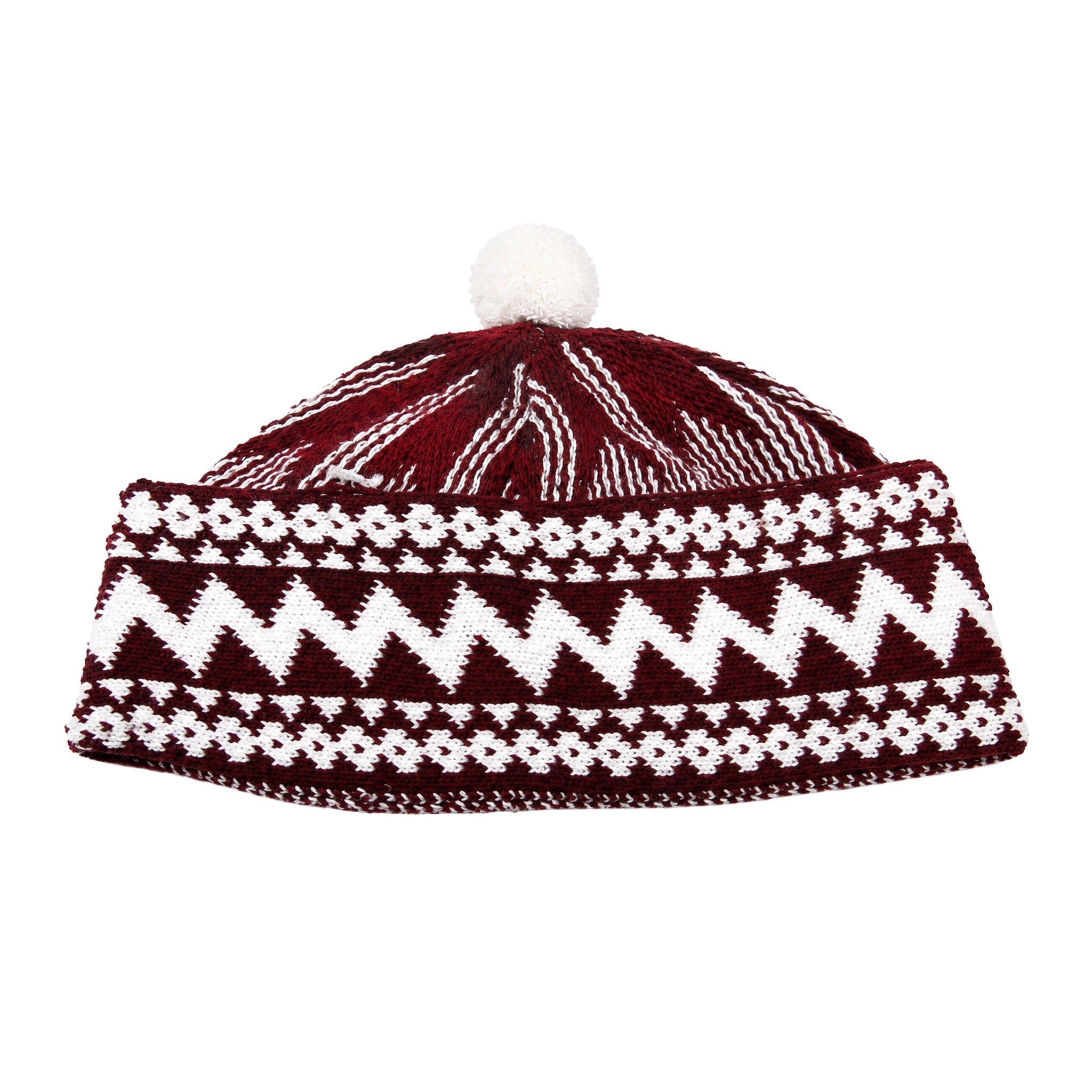 Zigzag Pom Pom Prayer Hat Maroon
