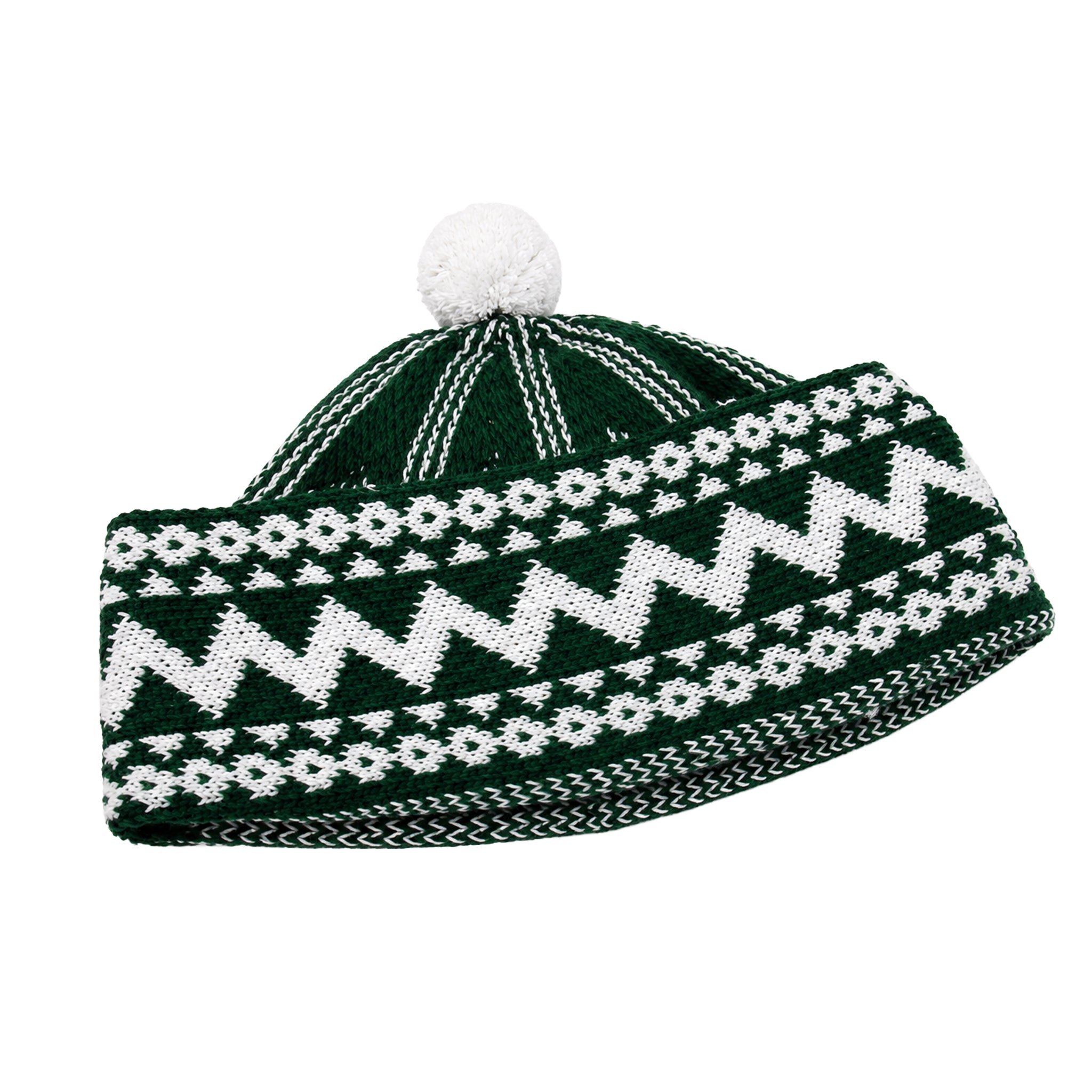 Zigzag Pom Pom Prayer Hat Emerald Green