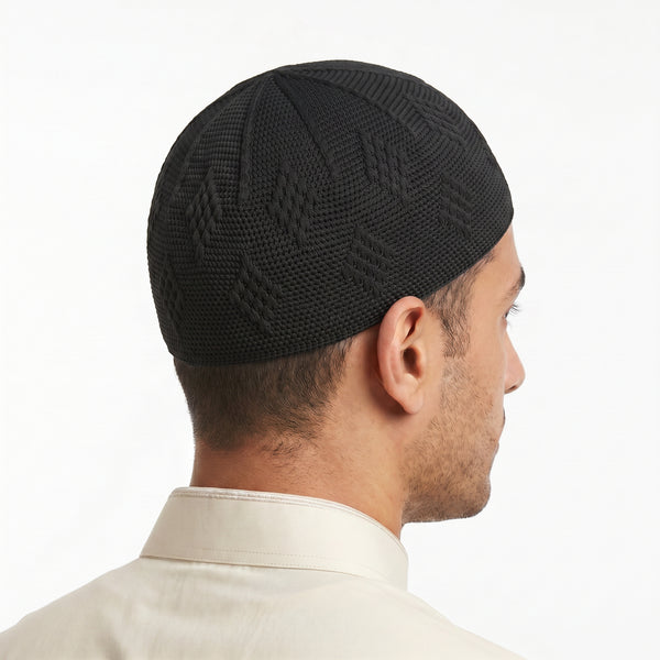 Deluxe Detailed Men's Prayer Hat Black