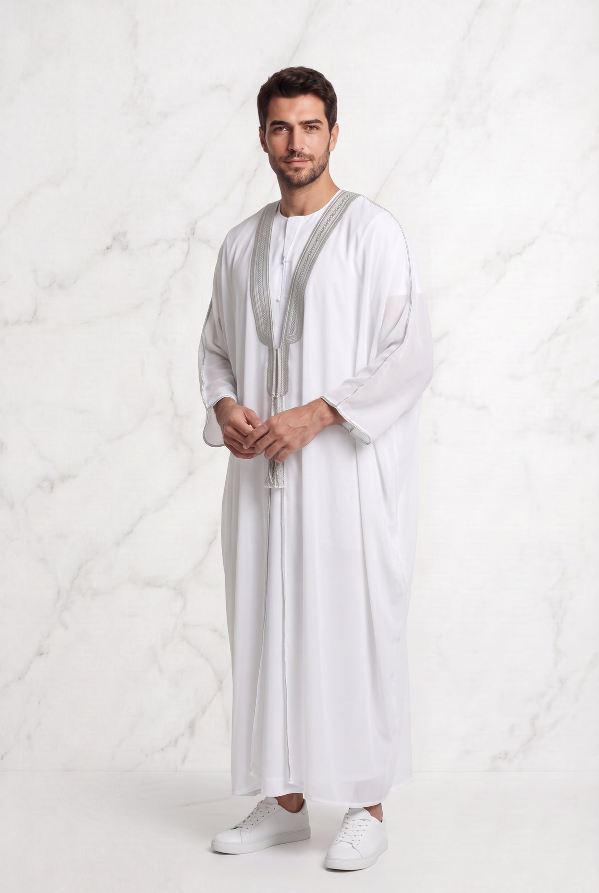Bisht White & Silver