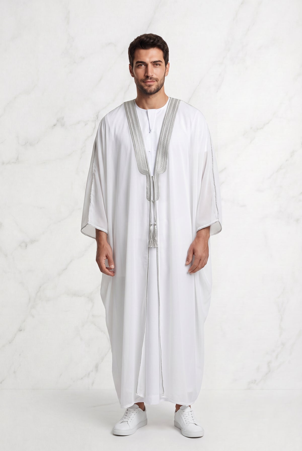 Bisht White & Silver